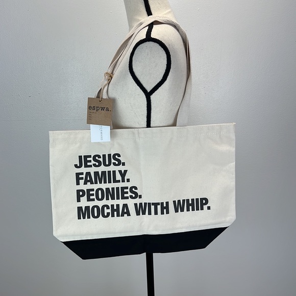 ⭐️Espwa tote bag Jesus family peonies mocha with whip NWT - Picture 1 of 9